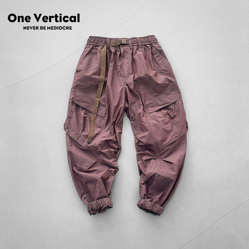 Japanese retro summer thin cargo pants loose wide-leg quick-drying multi-pocket dad pants men's legging casual pants