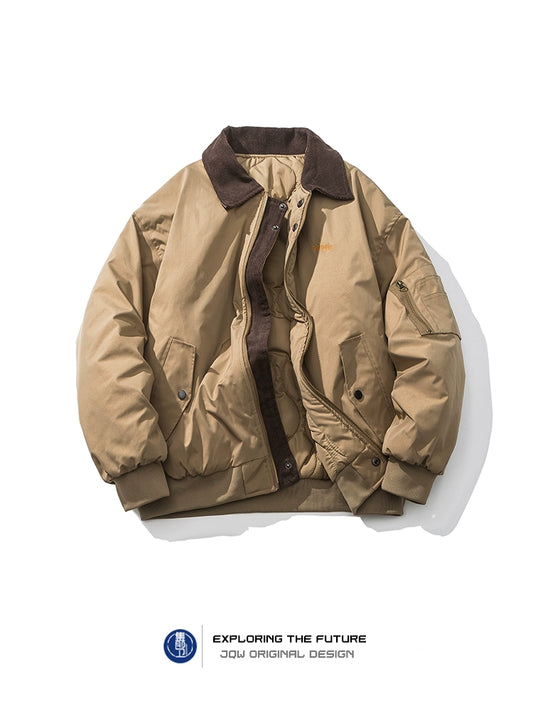 Vintage Corduroy Bomber Jacket – Embroidered Padded Baseball Style (Unisex)