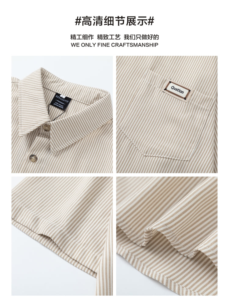 Japanese fashion brand embroidered vertical stripe short sleeve shirt men's summer thin casual and versatile silhouette shirt