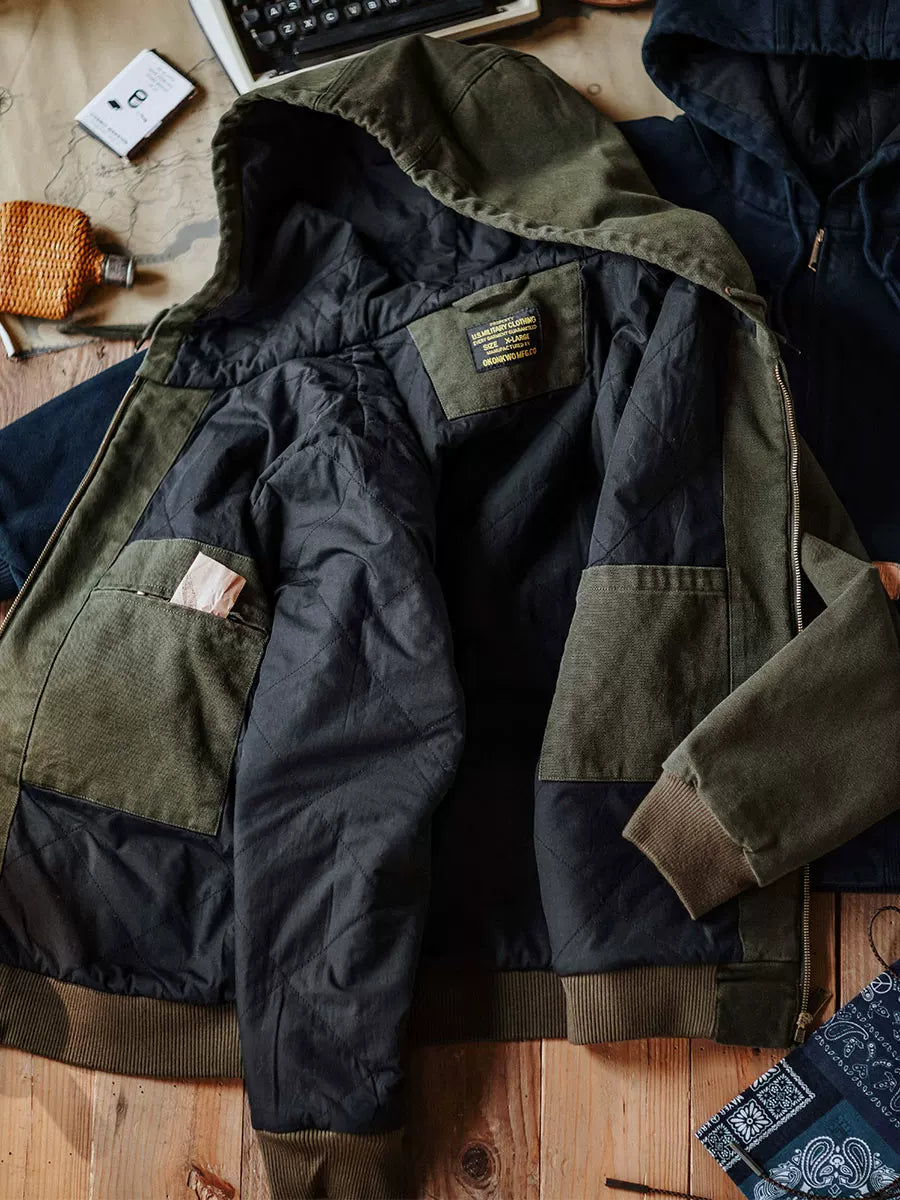 Indigo Heavy Wash Canvas Hooded Cargo Jacket – American Vintage Distressed Unisex – Coats Jackets | japanese streetwear | vintage workwear | unisex | Yamalinclothes