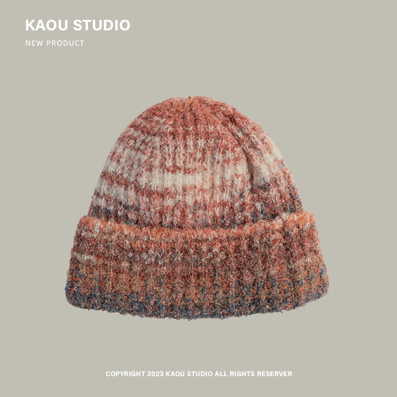 Mixed color wool hat niche design gradient children's knitted hat autumn and winter warm baby ear protection cold hat