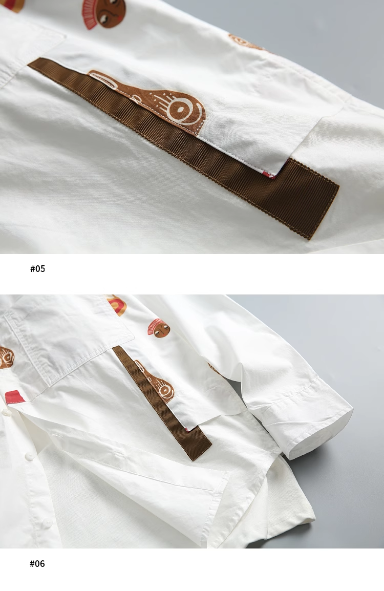 Niche design autumn style fun patchwork print pure cotton men's long-sleeved shirt