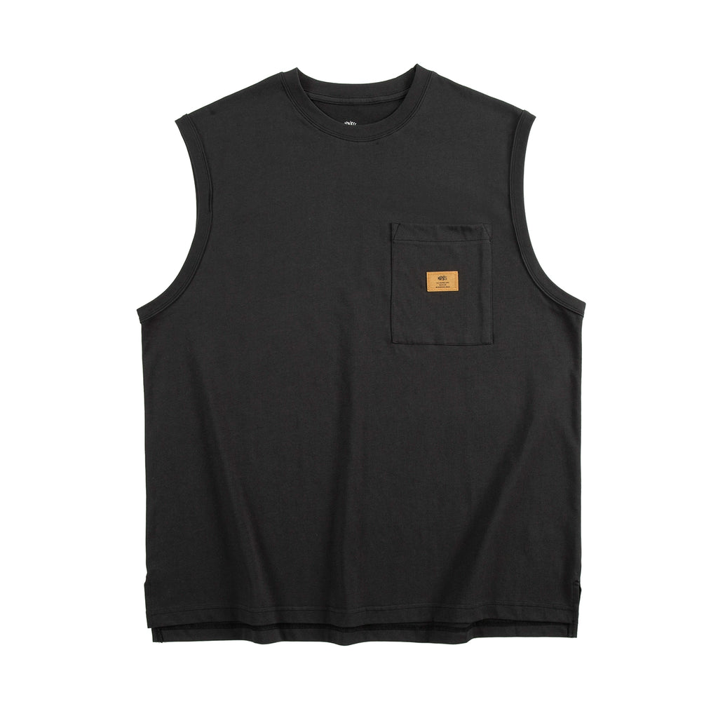 Leather pocket washing vest sleeveless TEE
