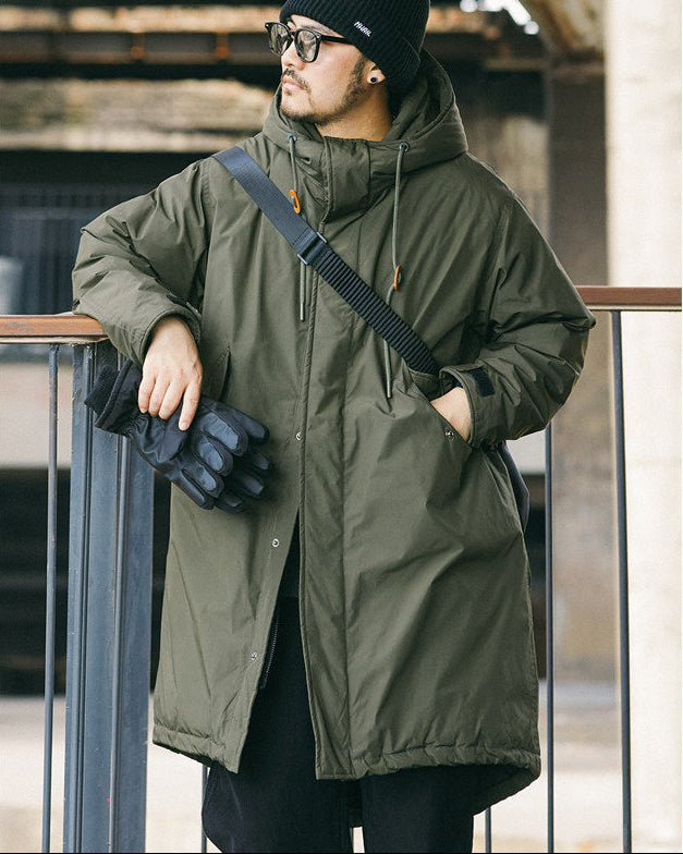 Japanese Retro Swallowtail White Duck Down Hooded Jacket – Mid-Length Unisex Winter
