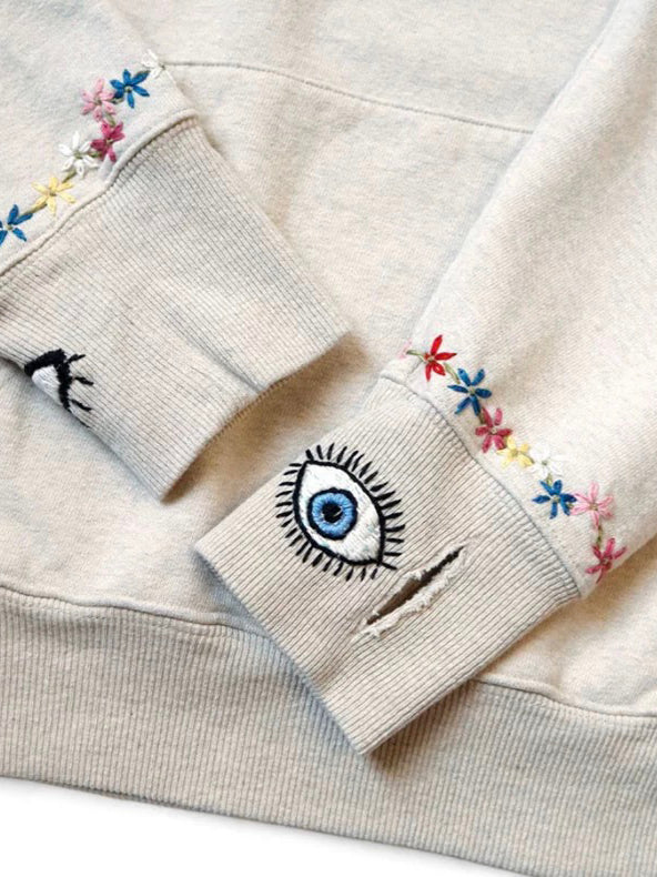 Japanese casual eyes fun embroidery cotton loose hooded sweater