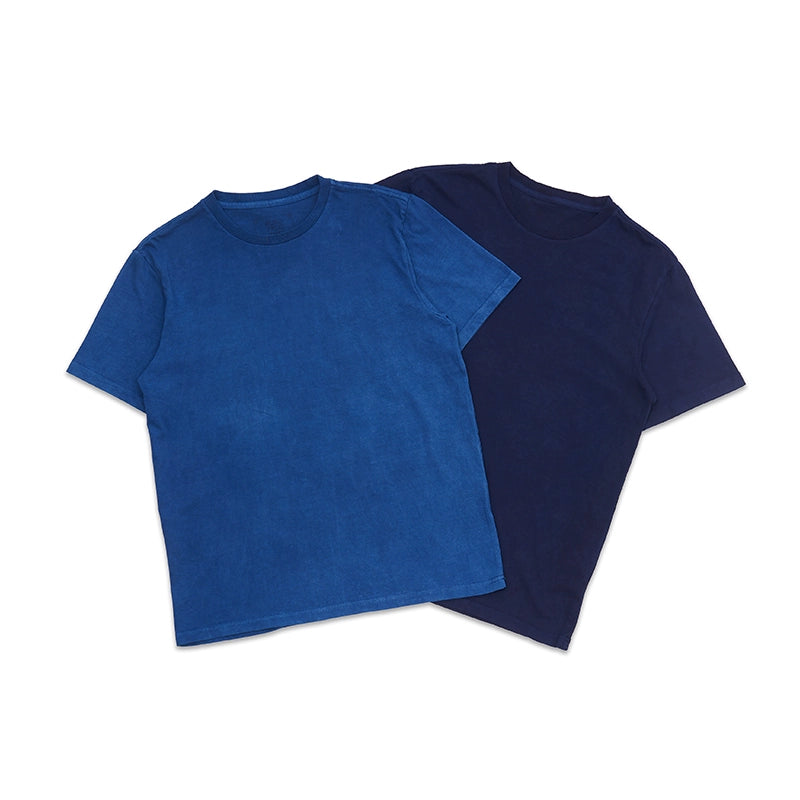 All cotton custom woven hand-made ancient pattern blue dyed short-sleeved T-shirt late night blue sky blue tee