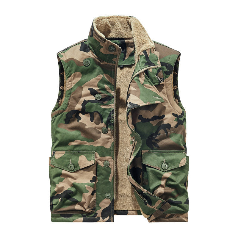 Multi-Pocket Fleece-Lined Utility Vest – Stand Collar Sleeveless Workwear Unisex – Vest | japanese streetwear | vintage workwear | unisex | Yamalinclothes