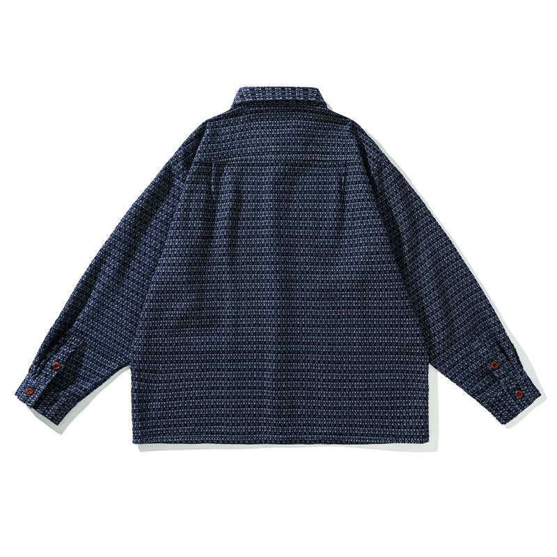 Retro-themed elements Ethnic long-sleeved shirt jacket with contrasting button design