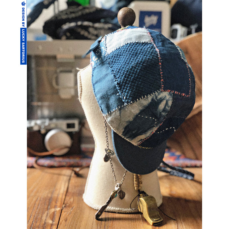 All handmade indigo dyed patches patches ragged hand-embroidered short-brimmed caps adjustable size men's and women's caps