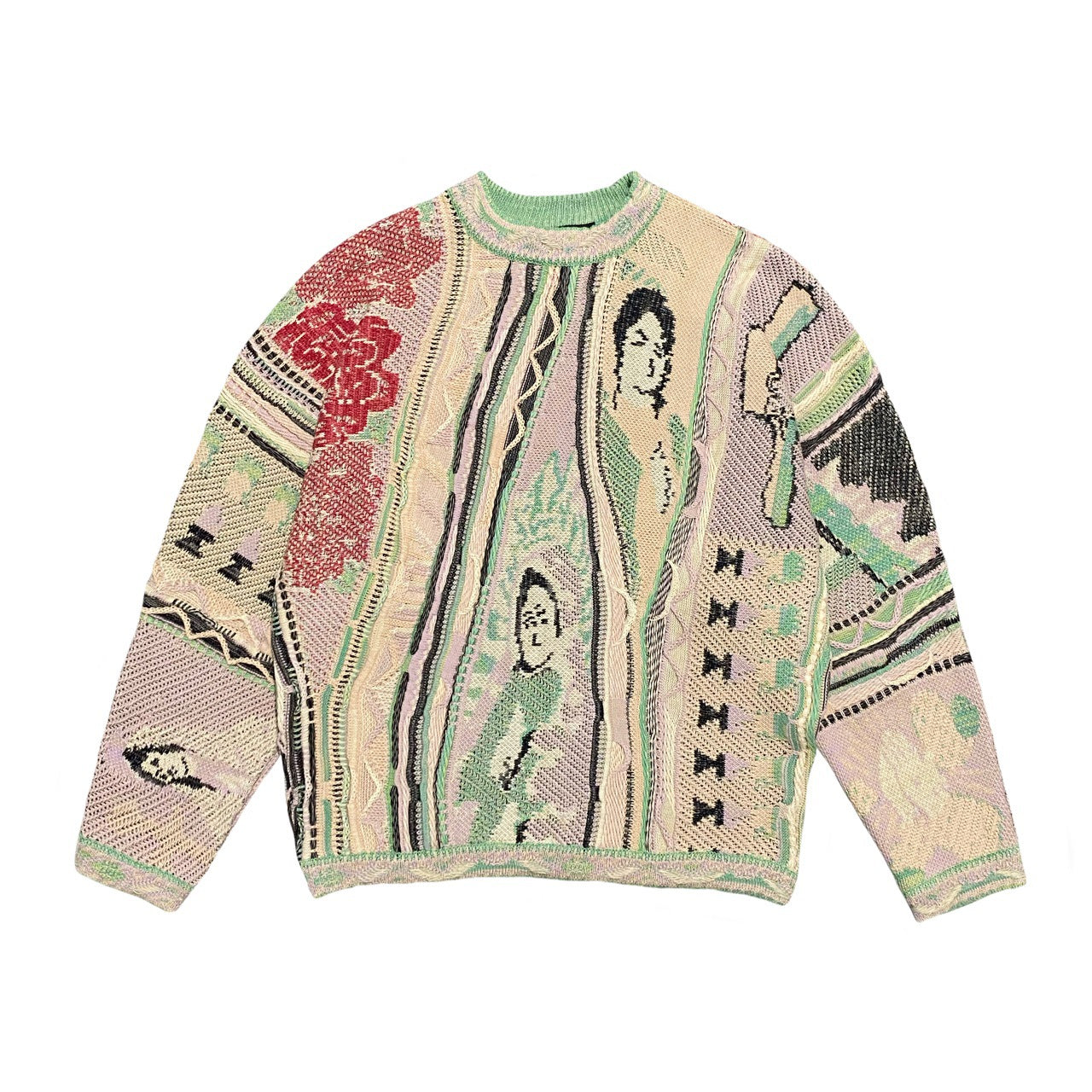 Vintage Contrasting Ethnic Bitter Melon Knit Crew Neck Pullover Sweater Cross Border Jacquard Plus Size