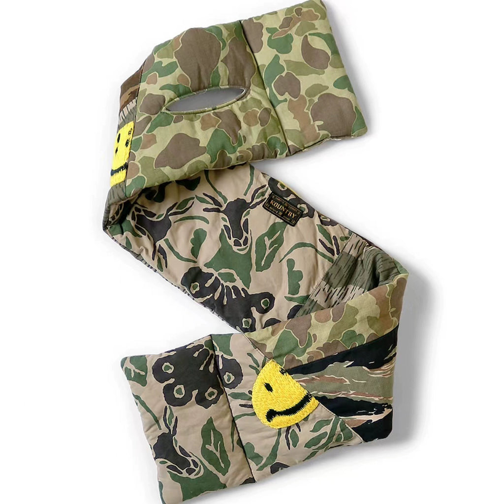 Pure cotton couple warm camouflage patchwork smiley face embroidered neck scarf