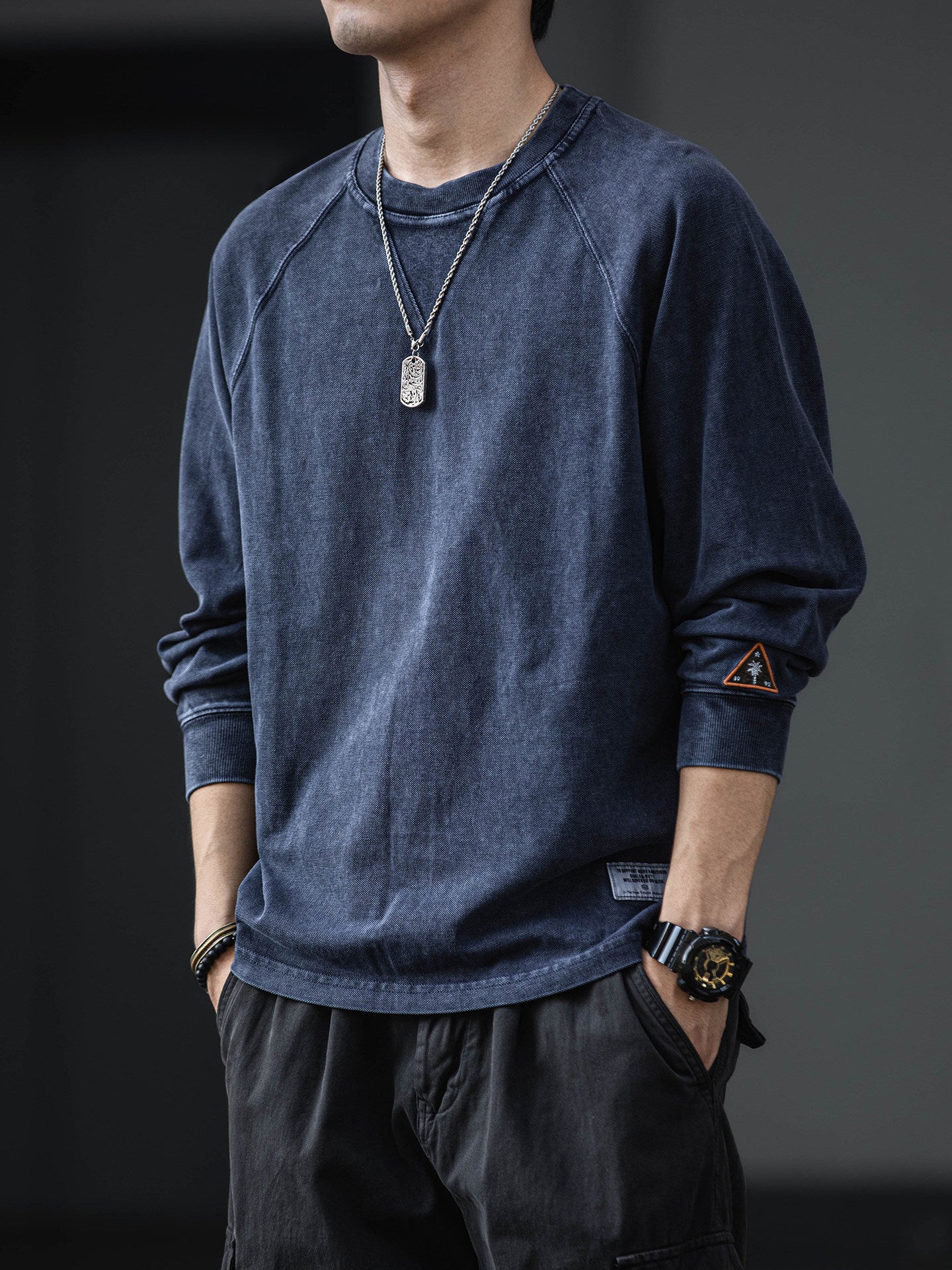 American Retro Heavyweight Washed Long Sleeve T-Shirt – Loose Pure Cotton Spring Autumn Top for Men – Japanese vintage | yamalin clothes | Yamalinclothes