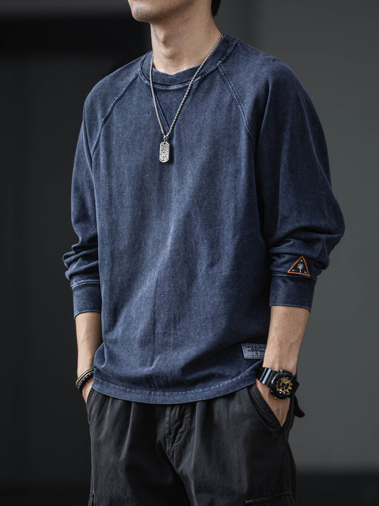 Spring and Autumn American Retro Long-Sleeved T-Shirt Men's 2026 New Spring and Autumn Pure Cotton Heavyweight Trendy Brand Washed Inner Texture