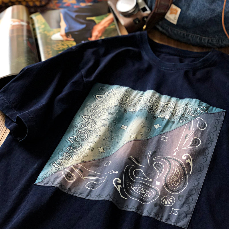 Indigo dyed short-sleeved T-shirt starry tie-dyed patch loose summer cotton half-sleeve T-shirt