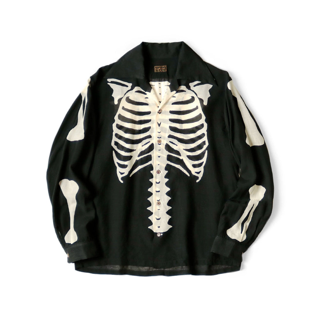 Japanese casual rayon loose bone print long sleeve lapel shirt