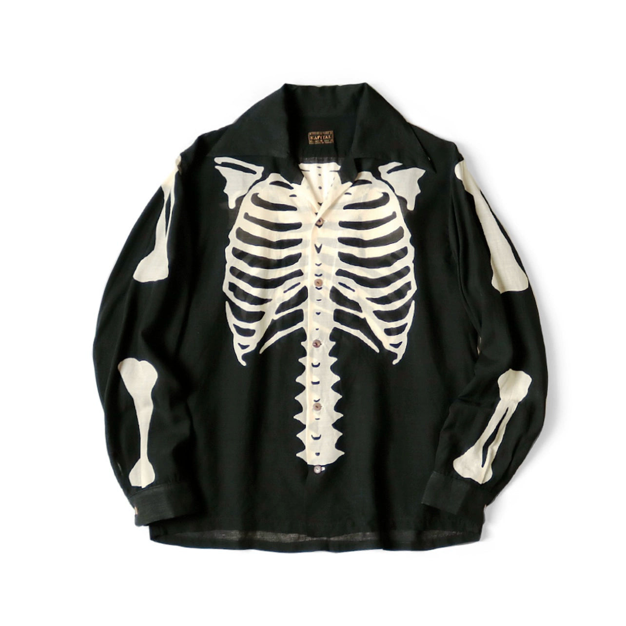 Japanese casual rayon loose bone print long sleeve lapel shirt