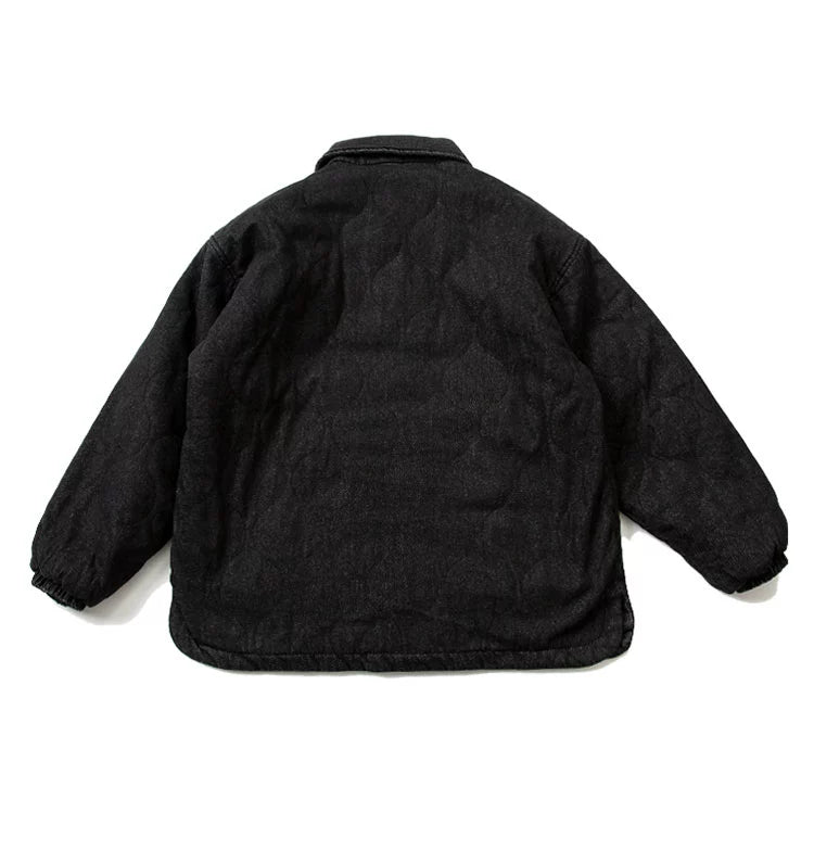 Japanese cityboy loose drop-shoulder sleeves washed denim cotton-padded jacket men's coach cotton-padded jacket youth jacket