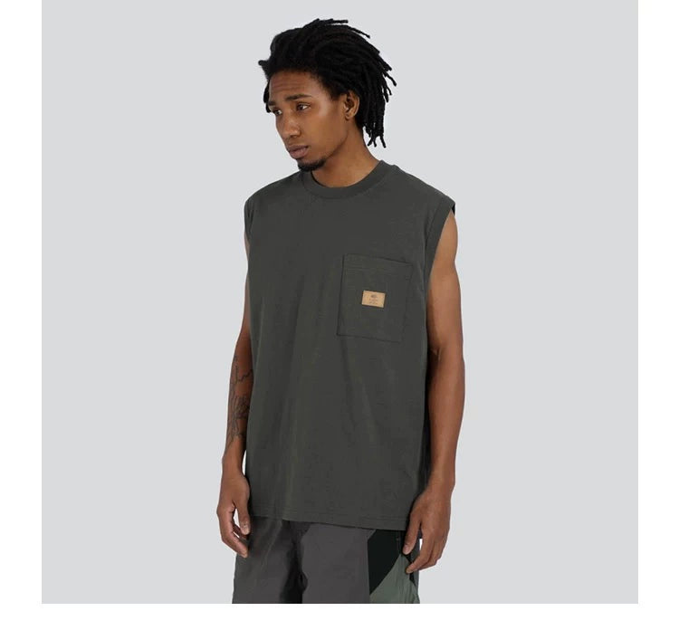 Leather pocket washing vest sleeveless TEE