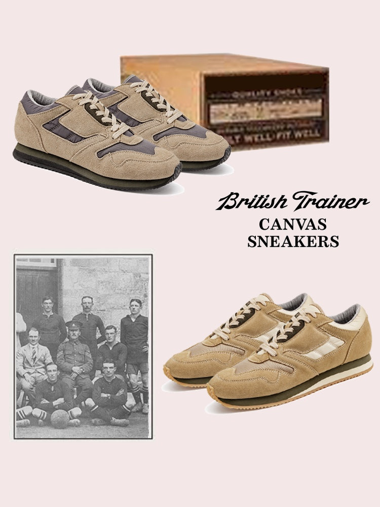 60s British Military Sneakers - Suede Low-Top Casual Shoes with Sand Color Blocking