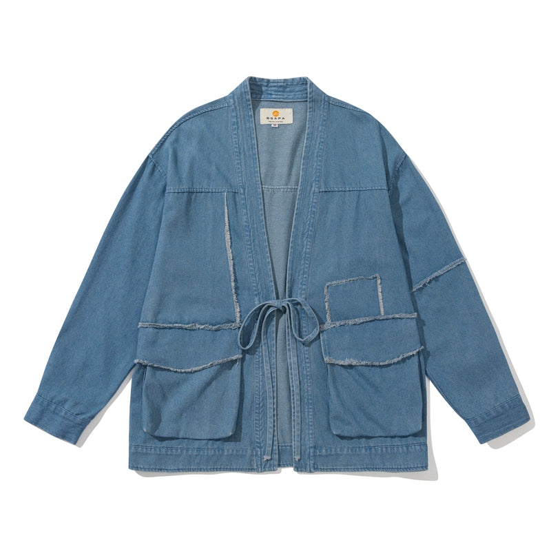 Japanese retro autumn ethnic style sticker cloth tassels design robe coat