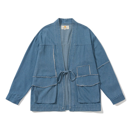 Japanese retro autumn ethnic style sticker cloth tassels design robe coat
