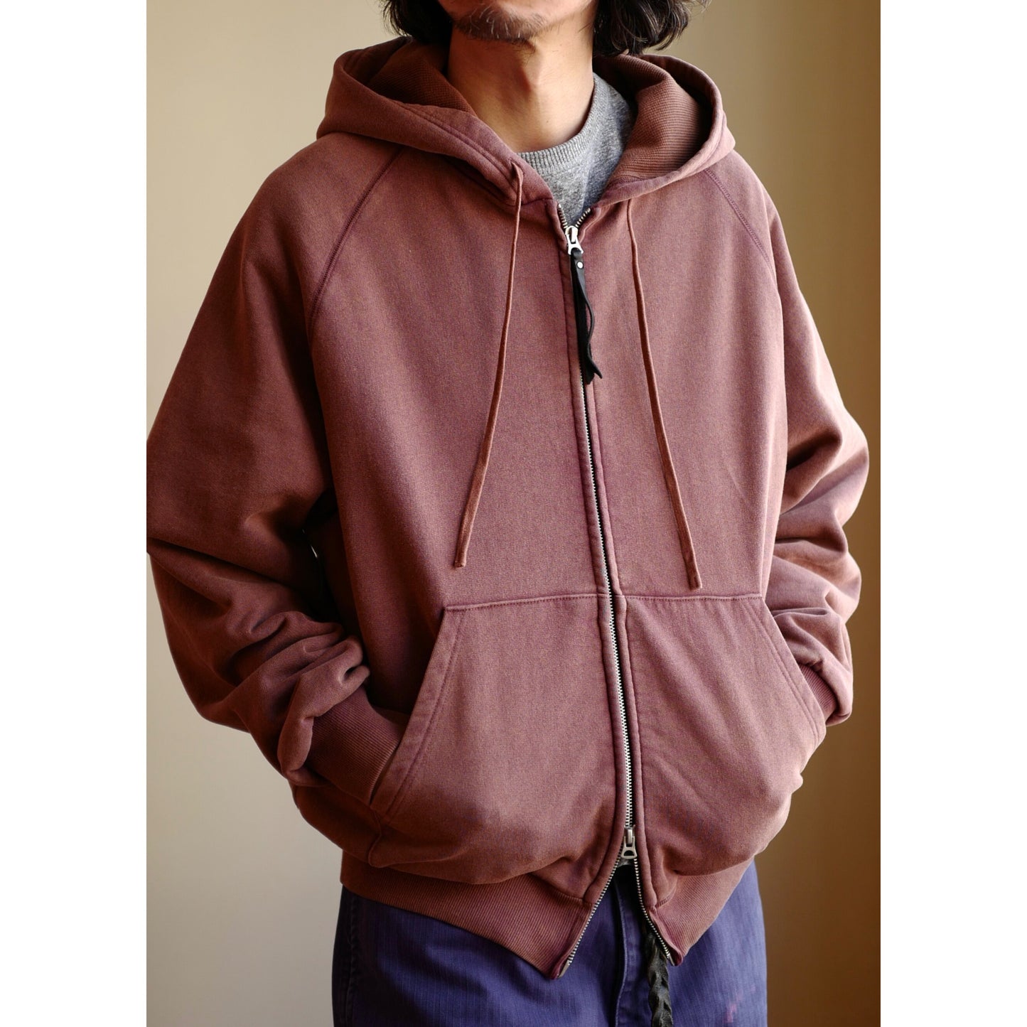 SS26 USAGE VTG Zip Hoodie - Yamalin Heavy Antique Woven Sweatshirt Washable Double Hoodie