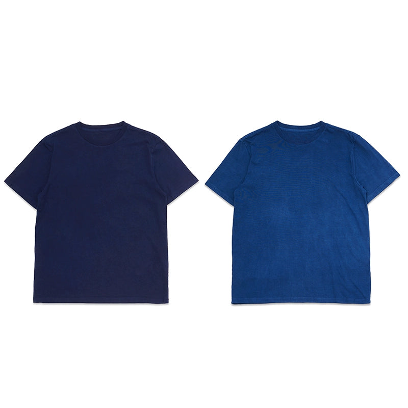 All cotton custom woven hand-made ancient pattern blue dyed short-sleeved T-shirt late night blue sky blue tee