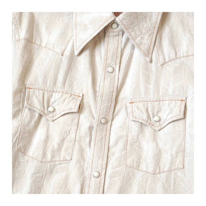 Japanese retro casual feather embroidery white denim loose long-sleeved shirt