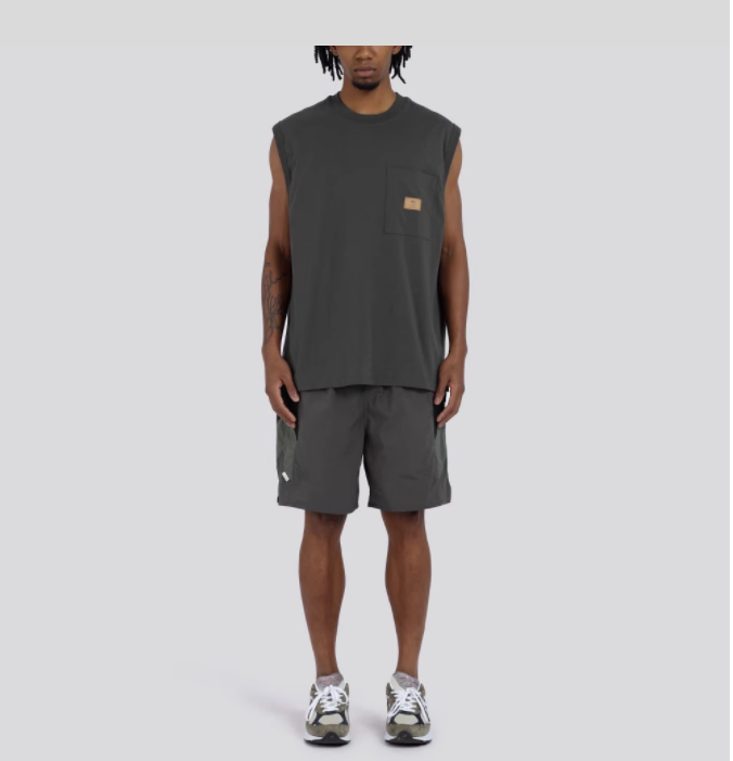 Leather pocket washing vest sleeveless TEE