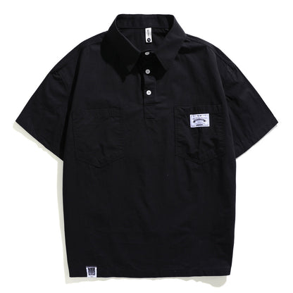 American Casual Tooling Lapel Polo Shirt – Loose Short-Sleeve Men’s Summer Thin Top – Japanese vintage | yamalin clothes | Yamalinclothes