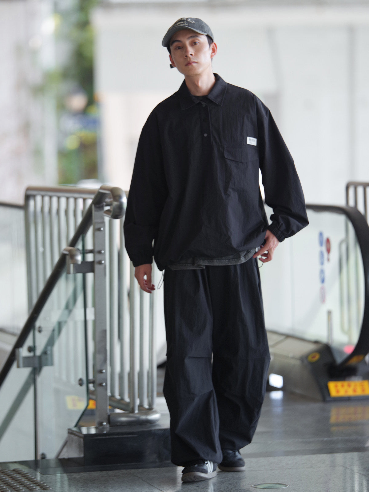 Japanese Retro Drop Shoulder Polo Long Sleeve Shirt – Loose Unisex Casual Top – Japanese vintage | yamalin clothes | Yamalinclothes