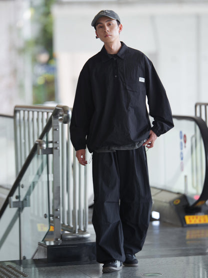 Japanese Retro Drop Shoulder Polo Long Sleeve Shirt – Loose Unisex Casual Top – Japanese vintage | yamalin clothes | Yamalinclothes