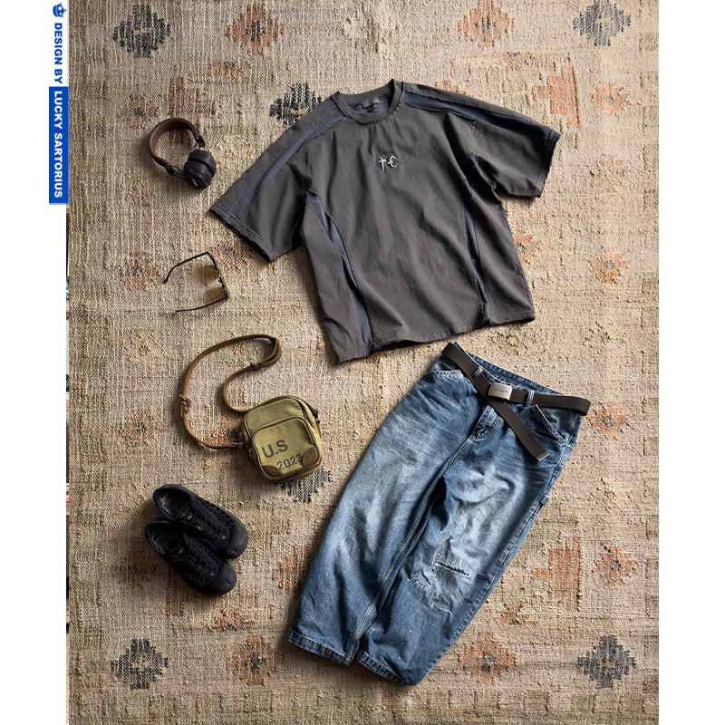 heavy wash mesh short-sleeved T-shirt