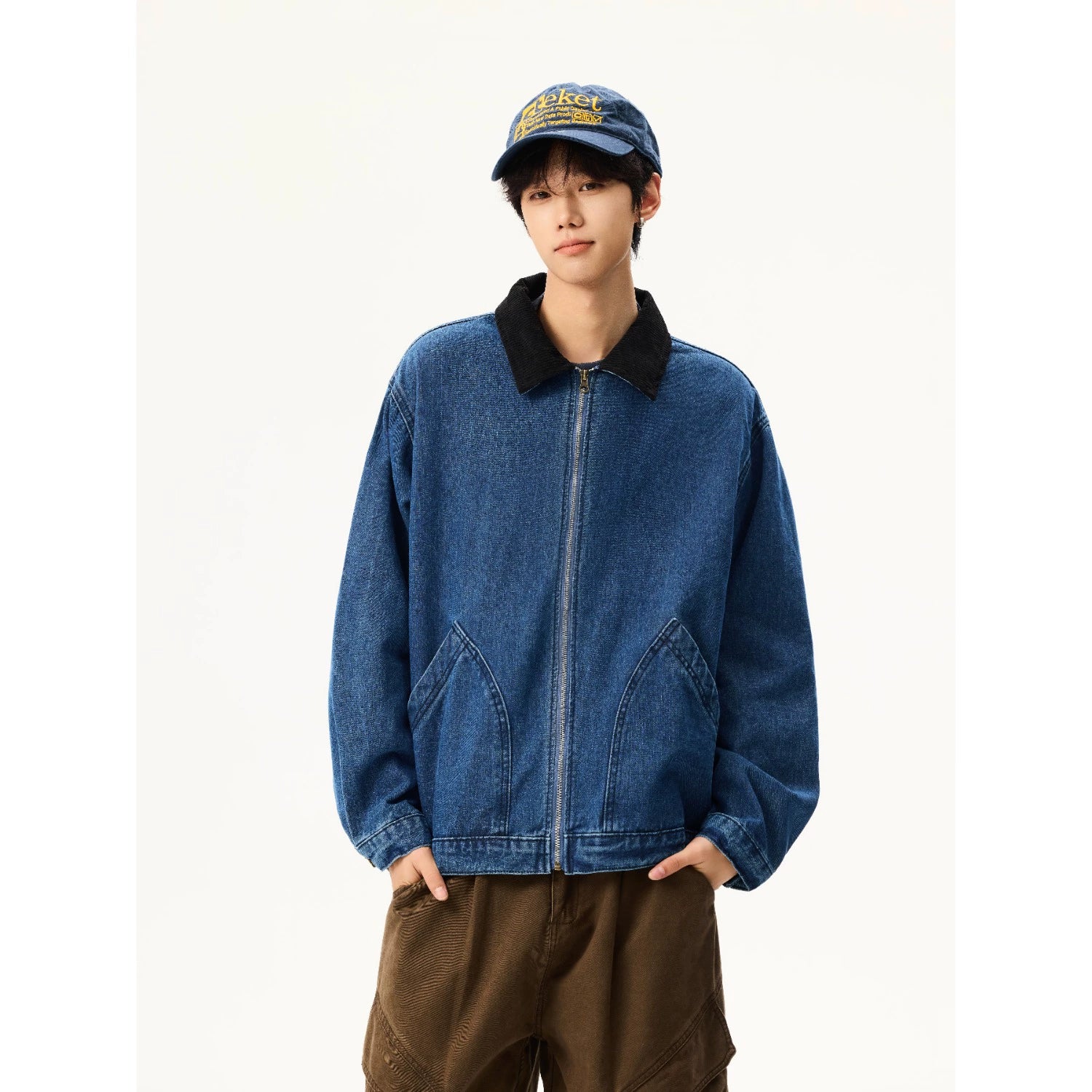 Vintage Washed Distressed Blue Short Lapel Jacket – Workwear Style (Unisex)