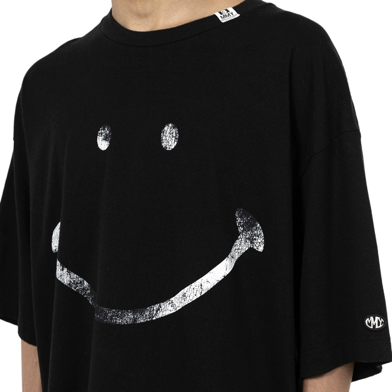 Japanese casual two-color pure cotton smiley face print round collar short-sleeved T-shirt