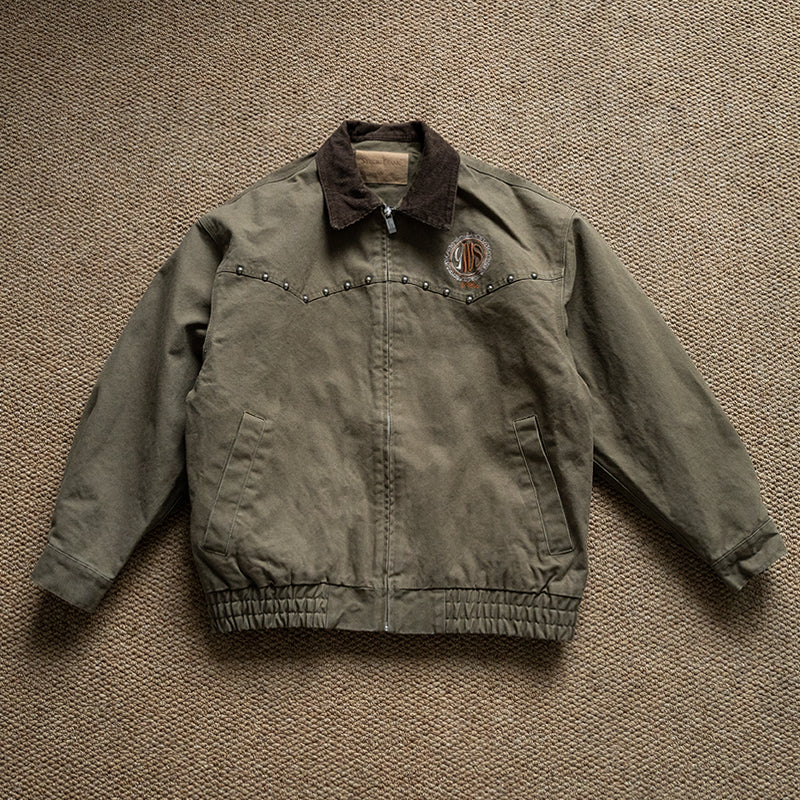 Vintage workwear feng shui washed ready-to-wear leavened washed, distressed rivet embellishments, lapels, youth jackets, jackets, men's trend