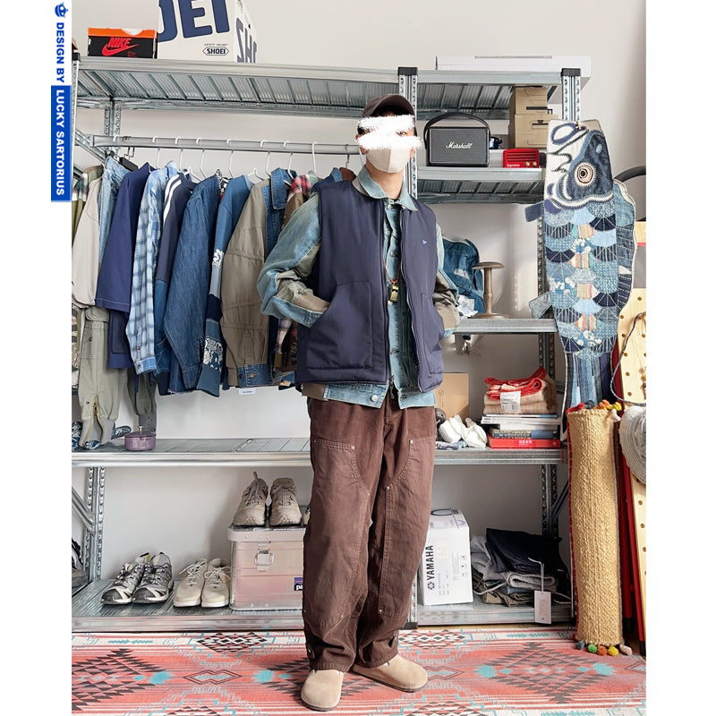 Japanese Perris pattern cashew nut flower reversible cotton vest young men and women autumn and winter thermal vest jacket men and women tide