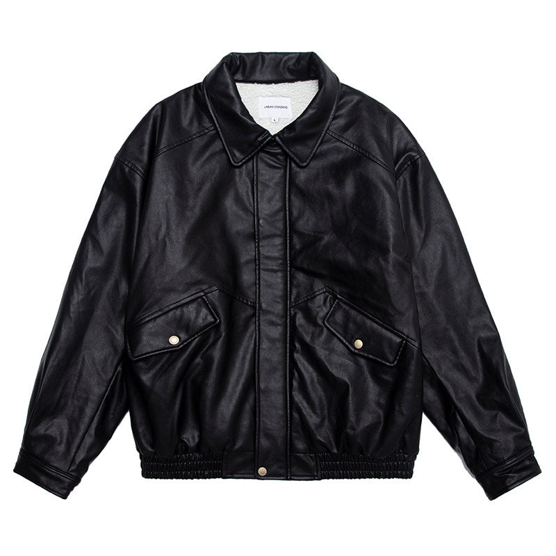 Japanese PU Leather Fleece-Lined Jacket – Men's Oversized Winter Coat – Japanese vintage | yamalin clothes | Yamalinclothes