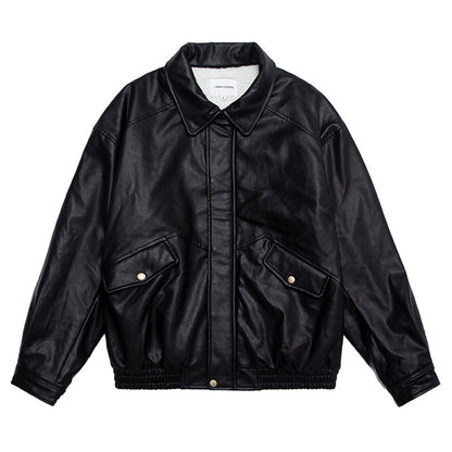 Japanese PU Leather Fleece-Lined Jacket – Men's Oversized Winter Coat – Japanese vintage | yamalin clothes | Yamalinclothes