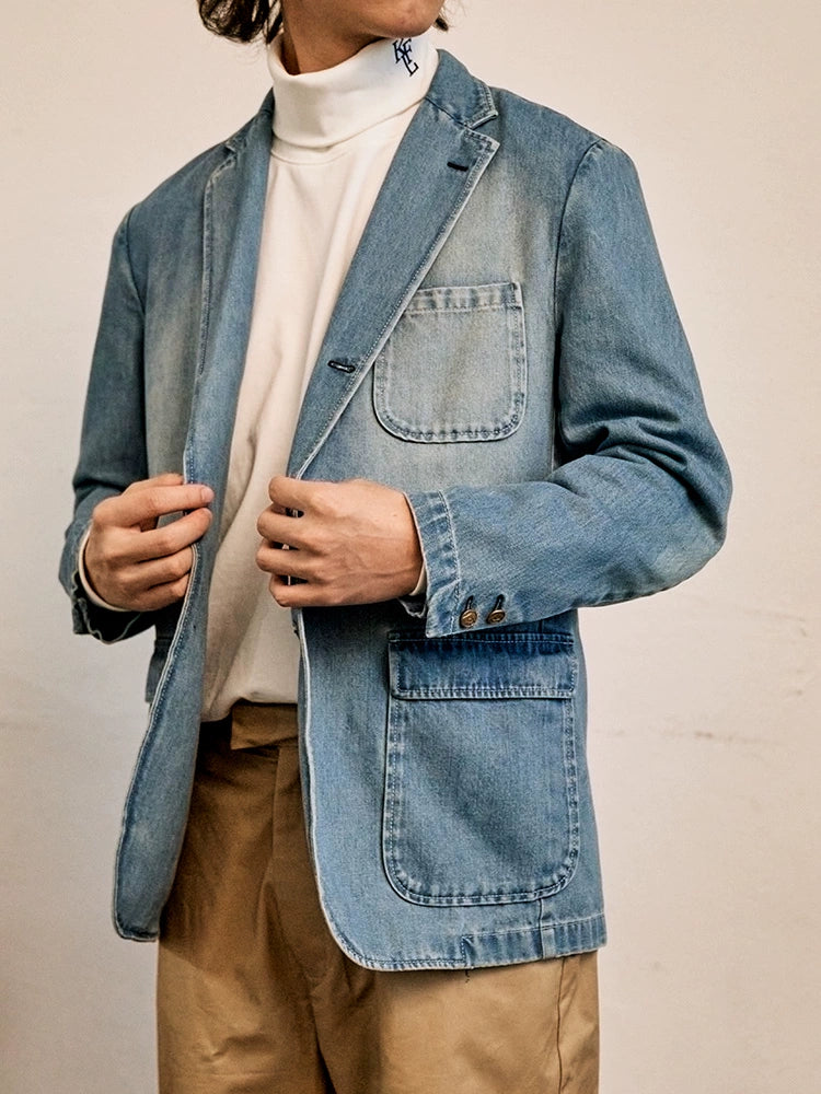2025 Spring and Autumn New Single-Breasted Wash Denim Jacket Japanese ivy