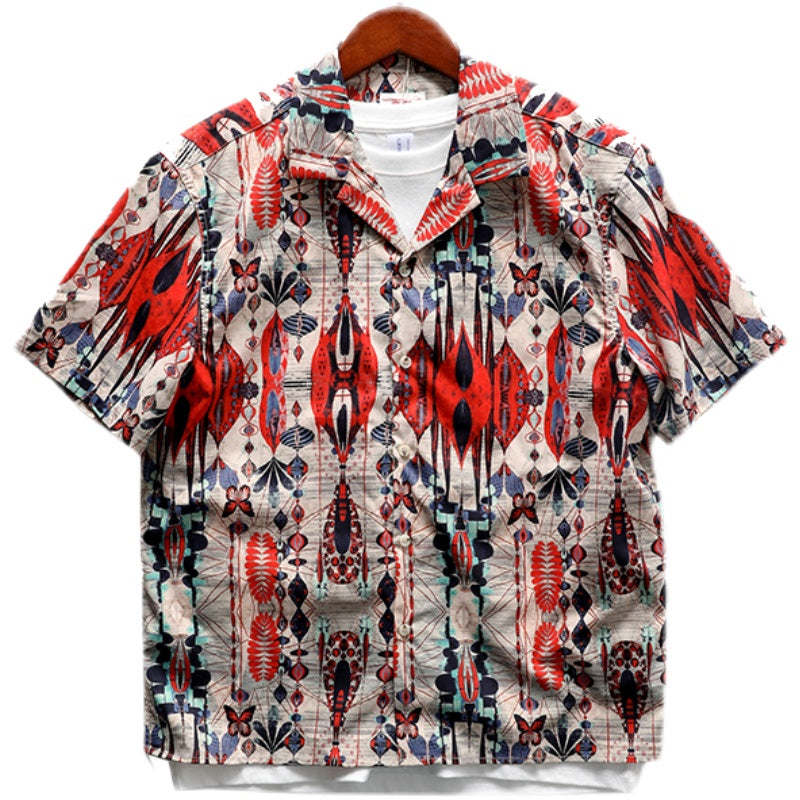 Vintage pattern Hawaiian Cuban collar beach short sleeve shirt