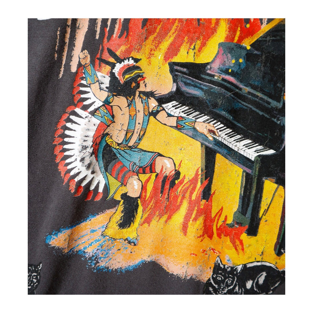25SS Japanese casual Indian piano print wash crew neck short sleeve T-shirt