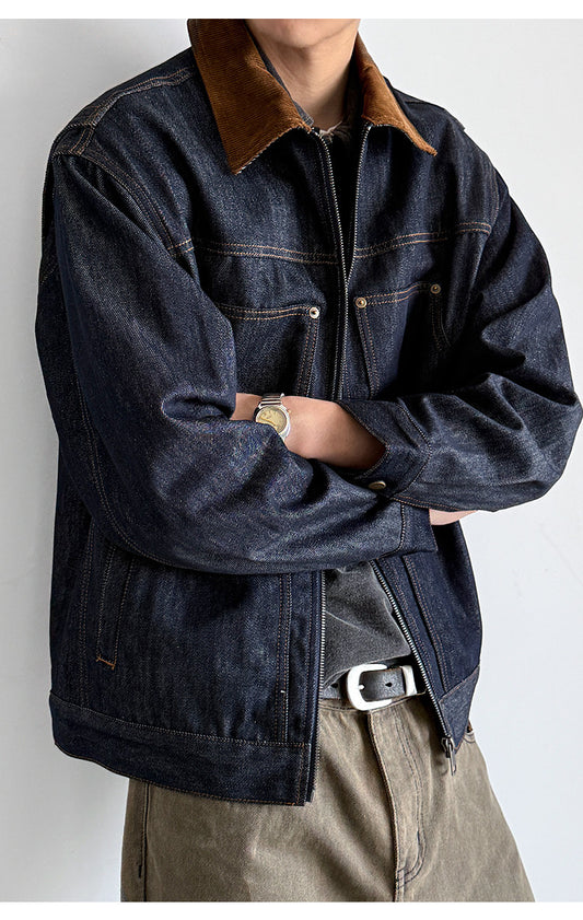 Denim Jacket – Corduroy Collar & Zip Front | Yamalinclothes