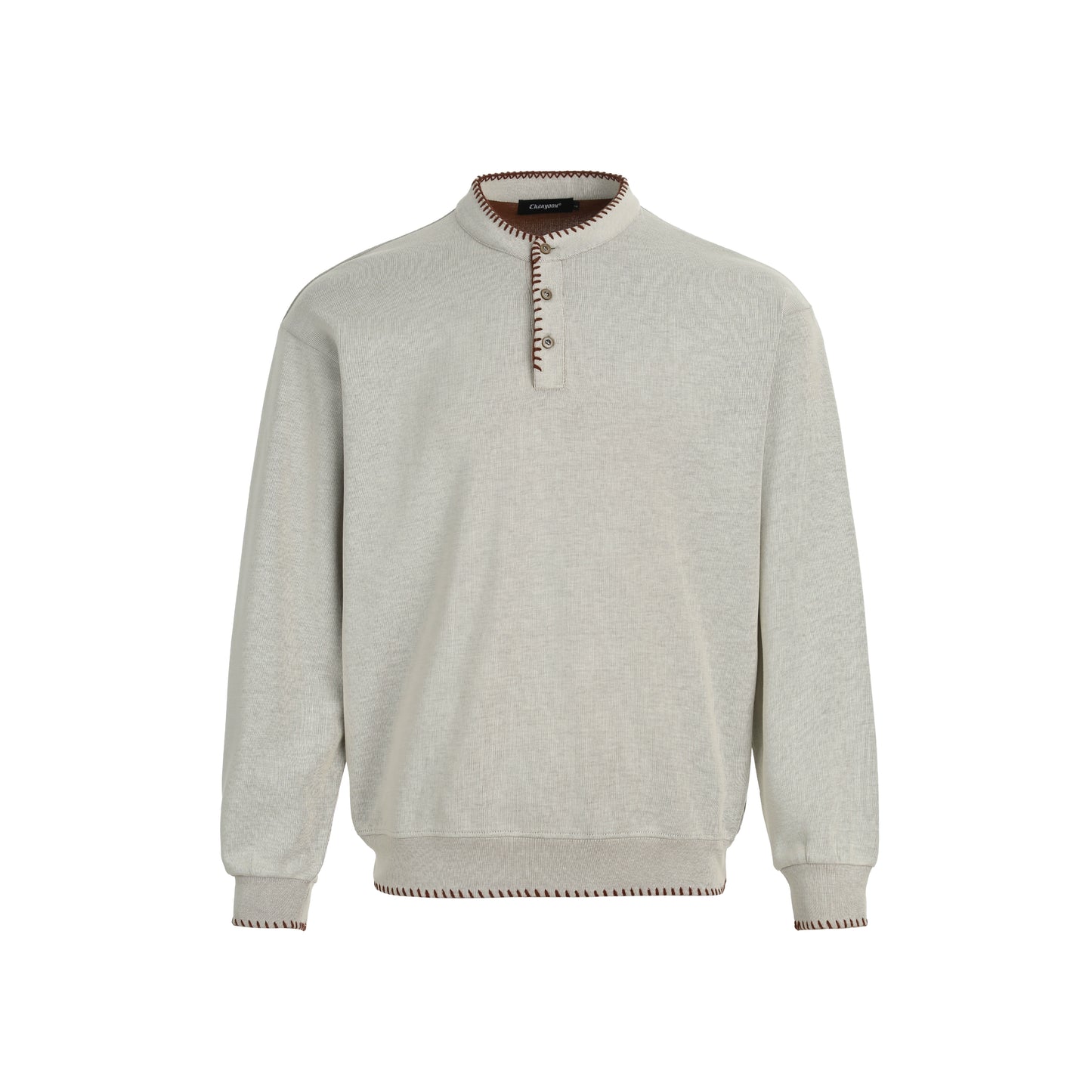 Hand-Stitched Henry Collar Knitted Sweatshirt – Old-Money Loose Unisex Top