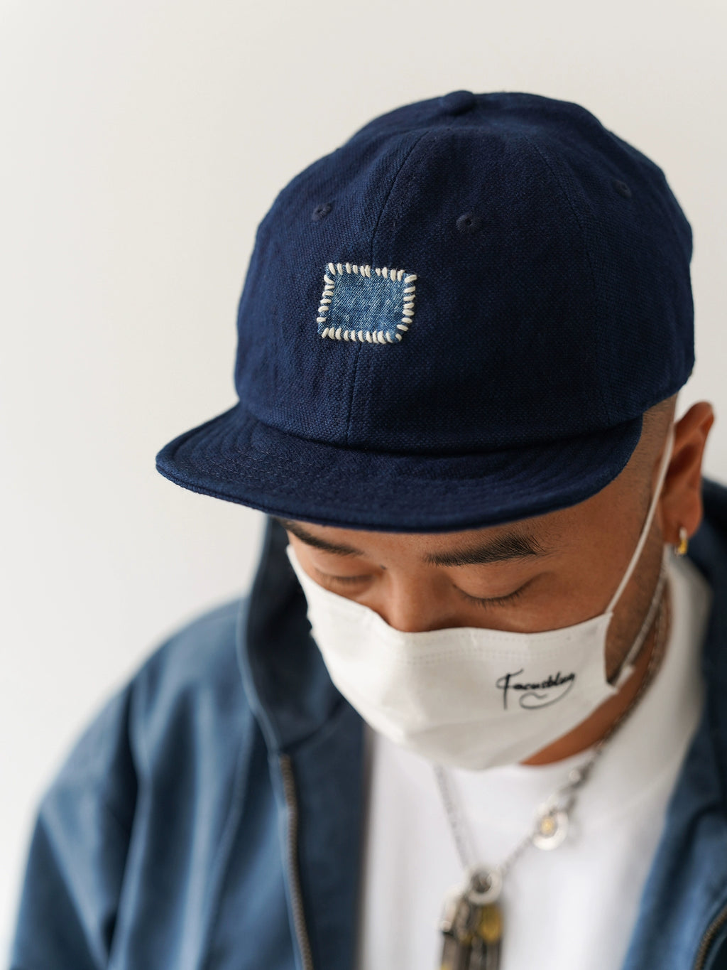 Japanese retro original handmade sashiko embroidery sashiko blue dye indigo worker cap