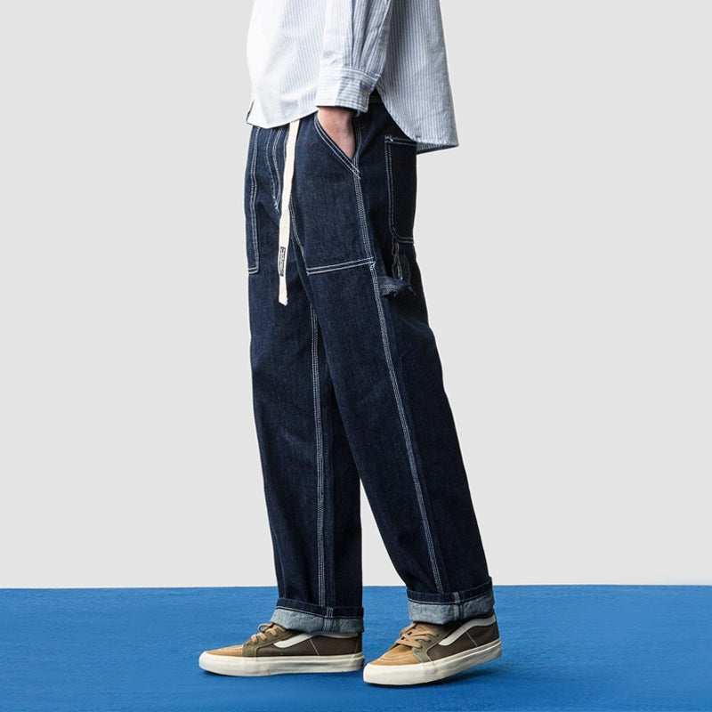 Japanese straight jeans men's trend BF wind loose dad spring and autumn American ins wide-leg pants skateboard pants men
