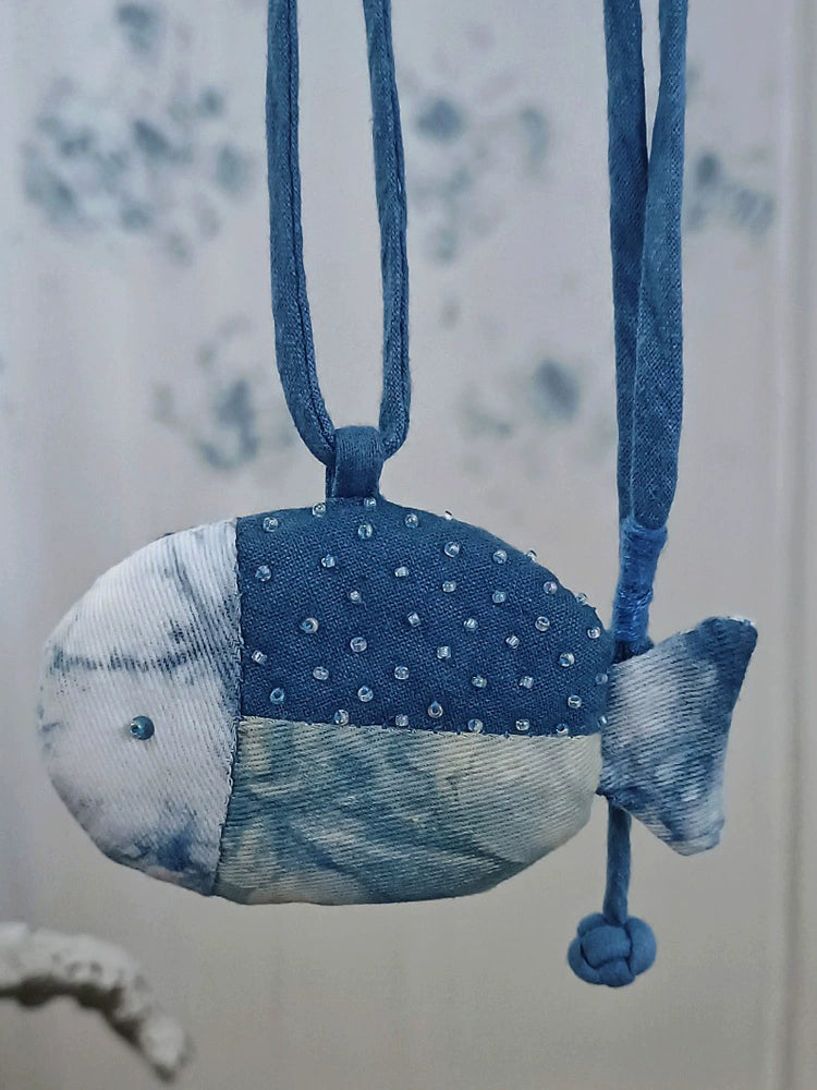 Retro literature and art forest tie-dye, blue dyeing cloth necklace, ethnic style, cotton and linen clothing, sweaters, bags, bag pendants, keychains