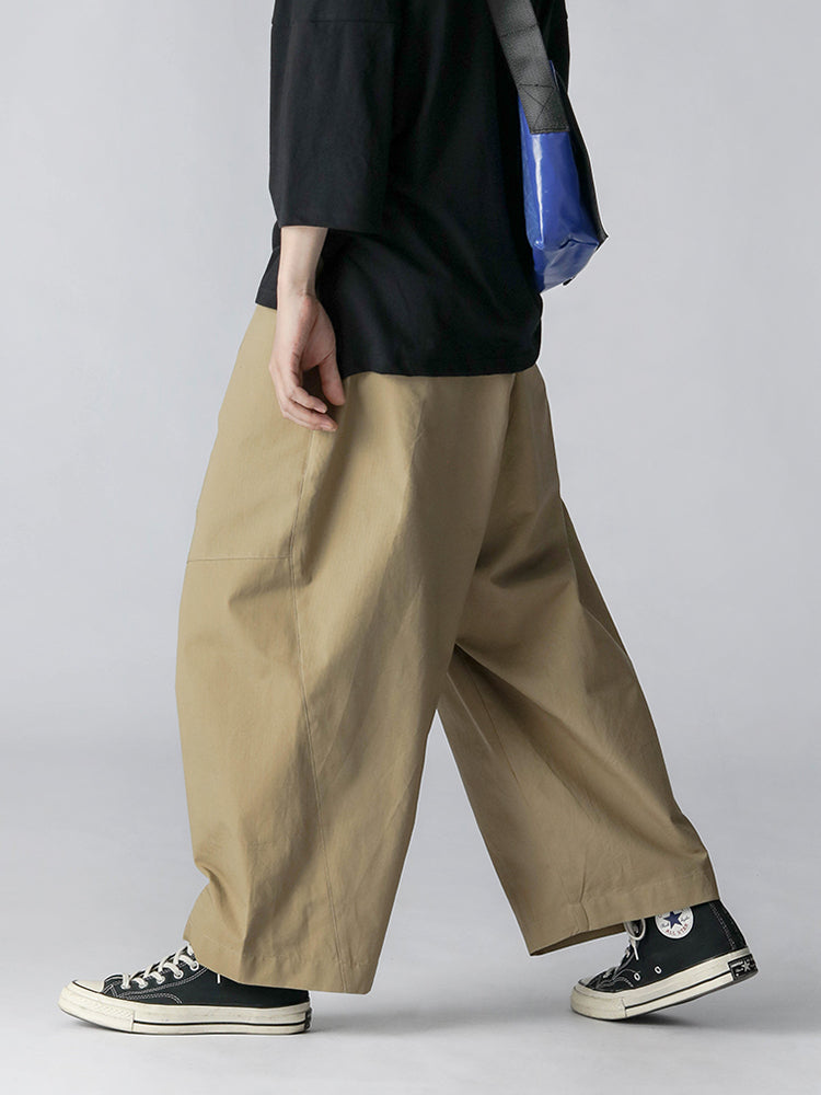 Original pure cotton men's elastic waist large profile frock casual cropped pants