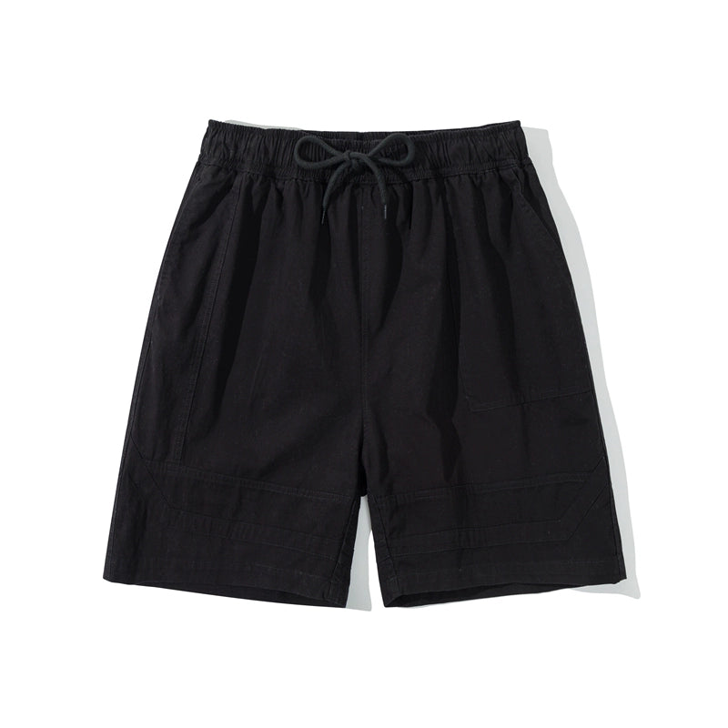 Summer 2025 Retro workwear washed distressed cotton elasticated waist drawstring shorts loose cropped pants men