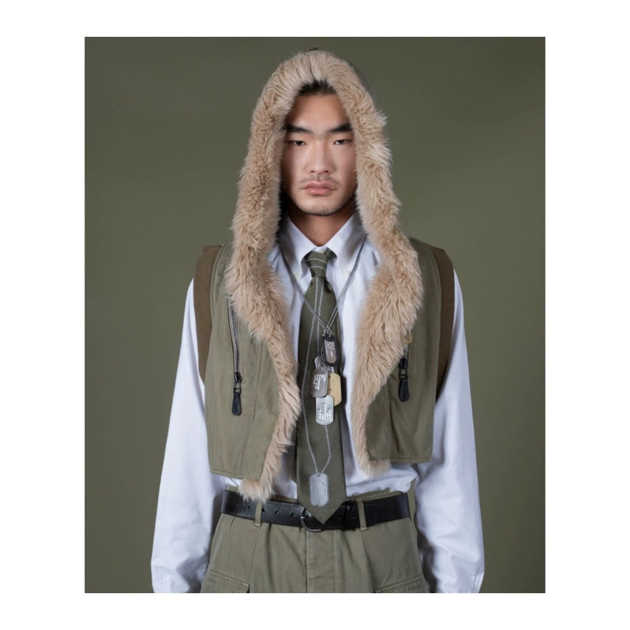 Kapital 25AW Japanese Warm Vest - Fur Collar Herringbone Hooded Casual Outerwear